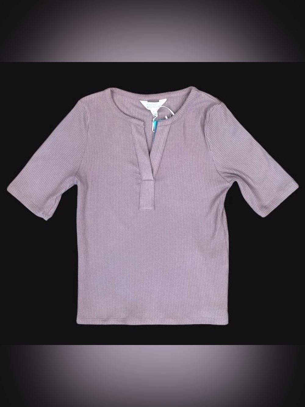 Market & Spruce Ribbed 3/4 Sleeve Henley Top in Dusty Mauve